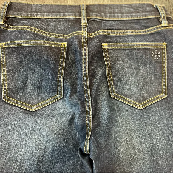 Tory Burch Cropped Slim Boot Cut Jeans Teal‎ Low Rise Designer Size 23